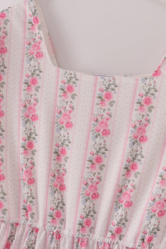 Pink floral tiered mom dress