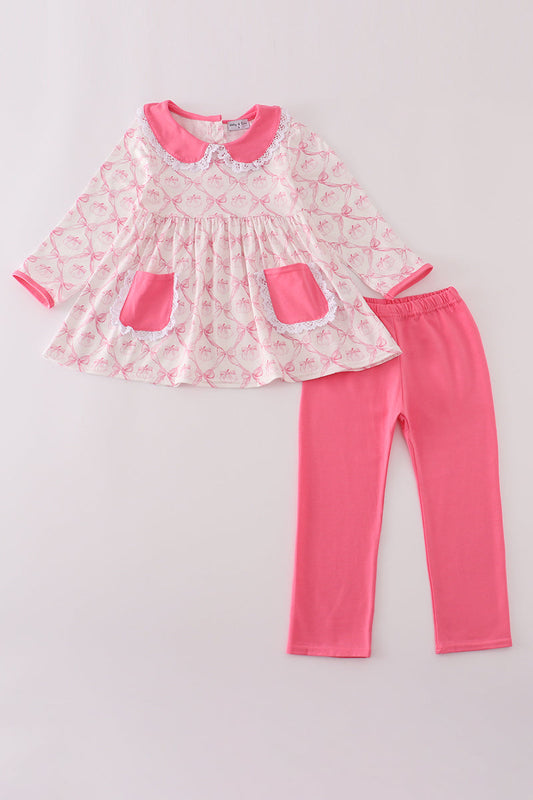 Pink bow pumpkin print pants set
