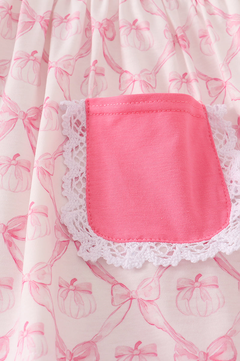 Pink bow pumpkin print pants set