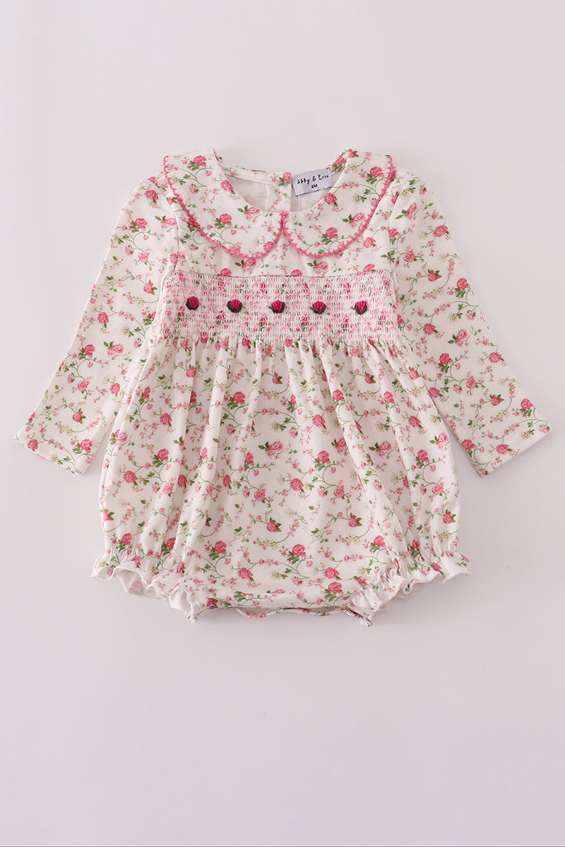 Pink rose hand smocked bubble