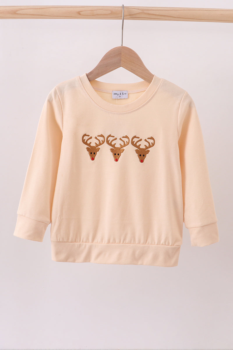 Cream reindeer embroidery top