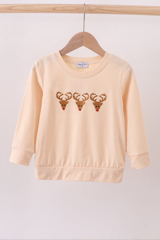 Cream reindeer embroidery top