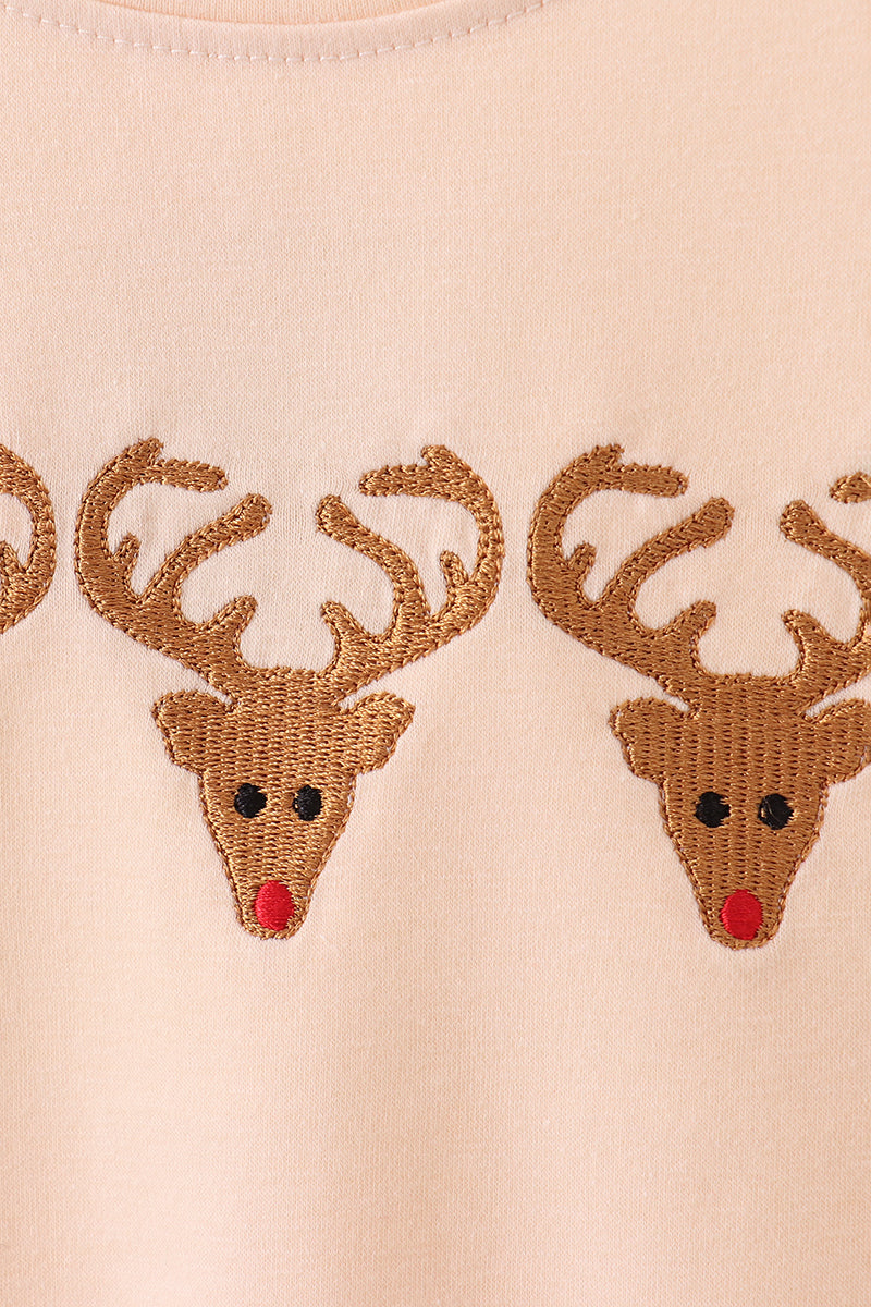 Cream reindeer embroidery top