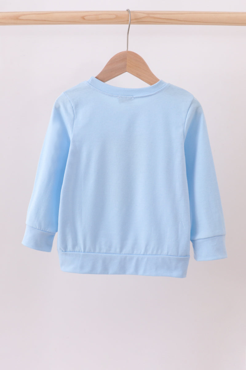 Blue reindeer applique top