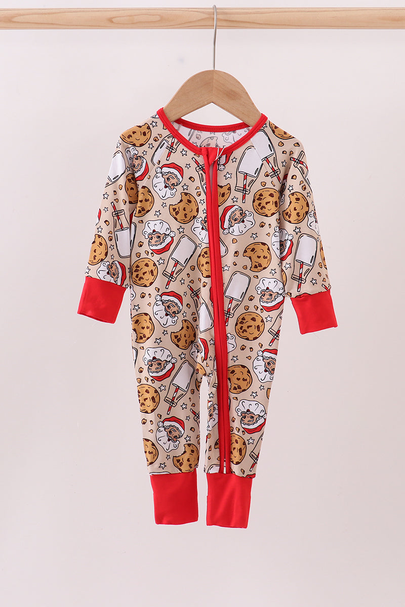 Santa milk biscuits bamboo pajamas zipper romper