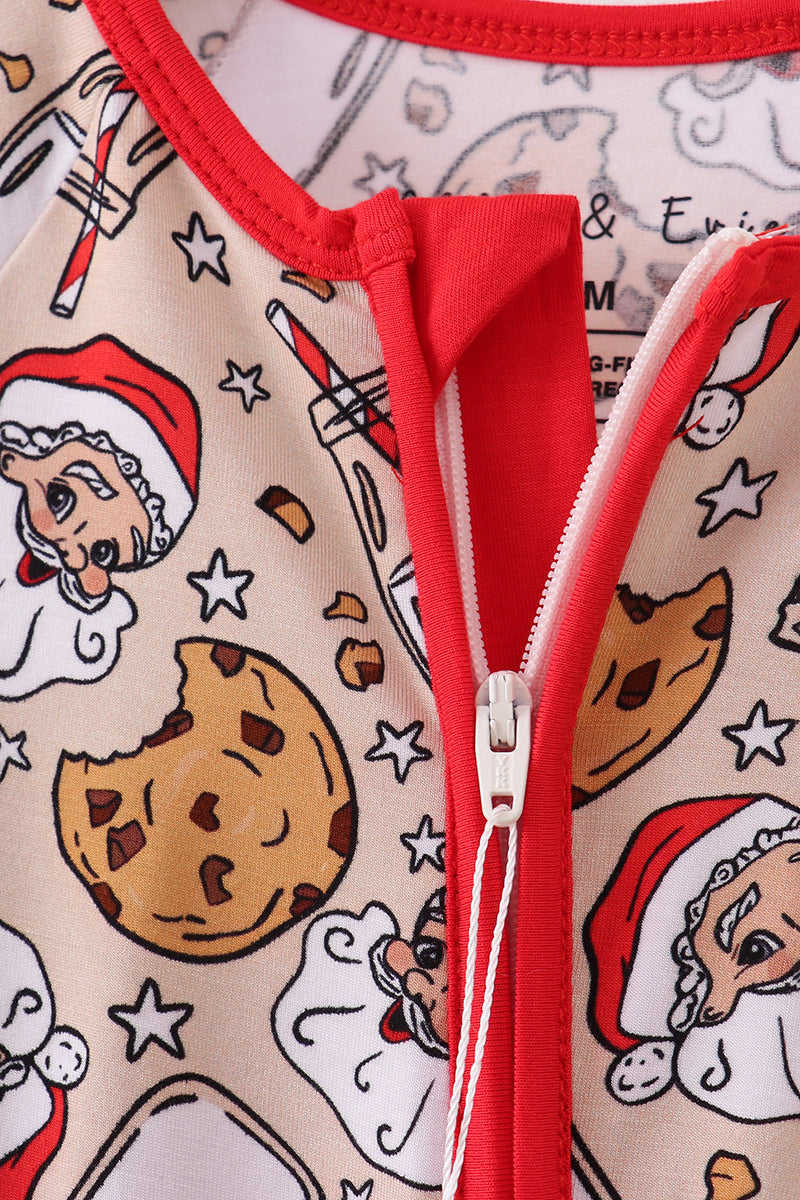 Santa milk biscuits bamboo pajamas zipper romper