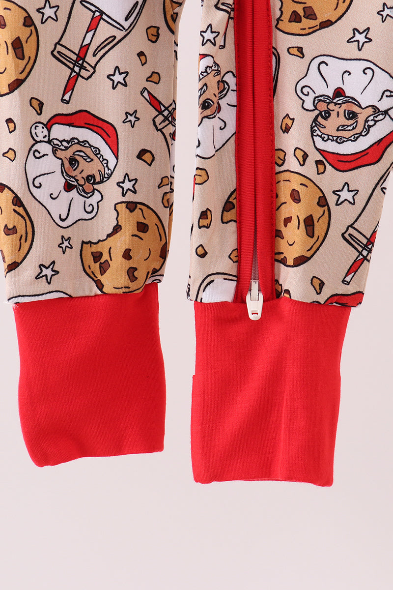 Santa milk biscuits bamboo pajamas zipper romper