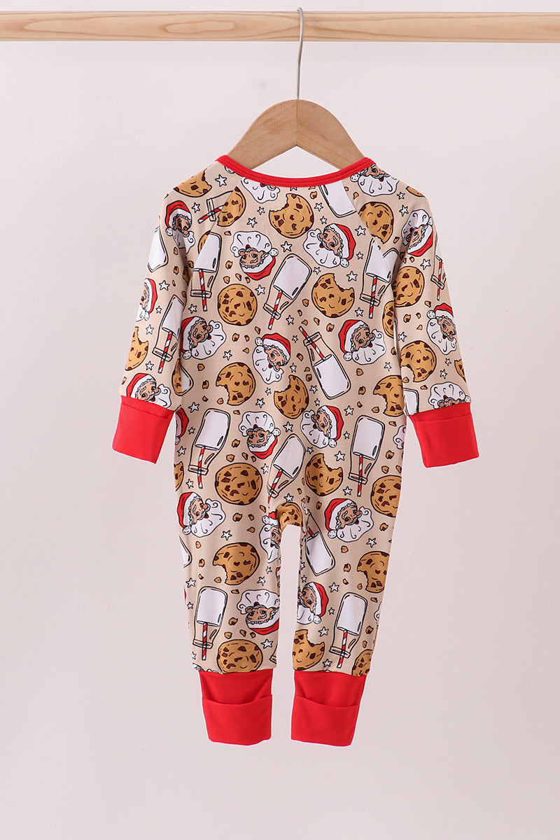 Santa milk biscuits bamboo pajamas zipper romper