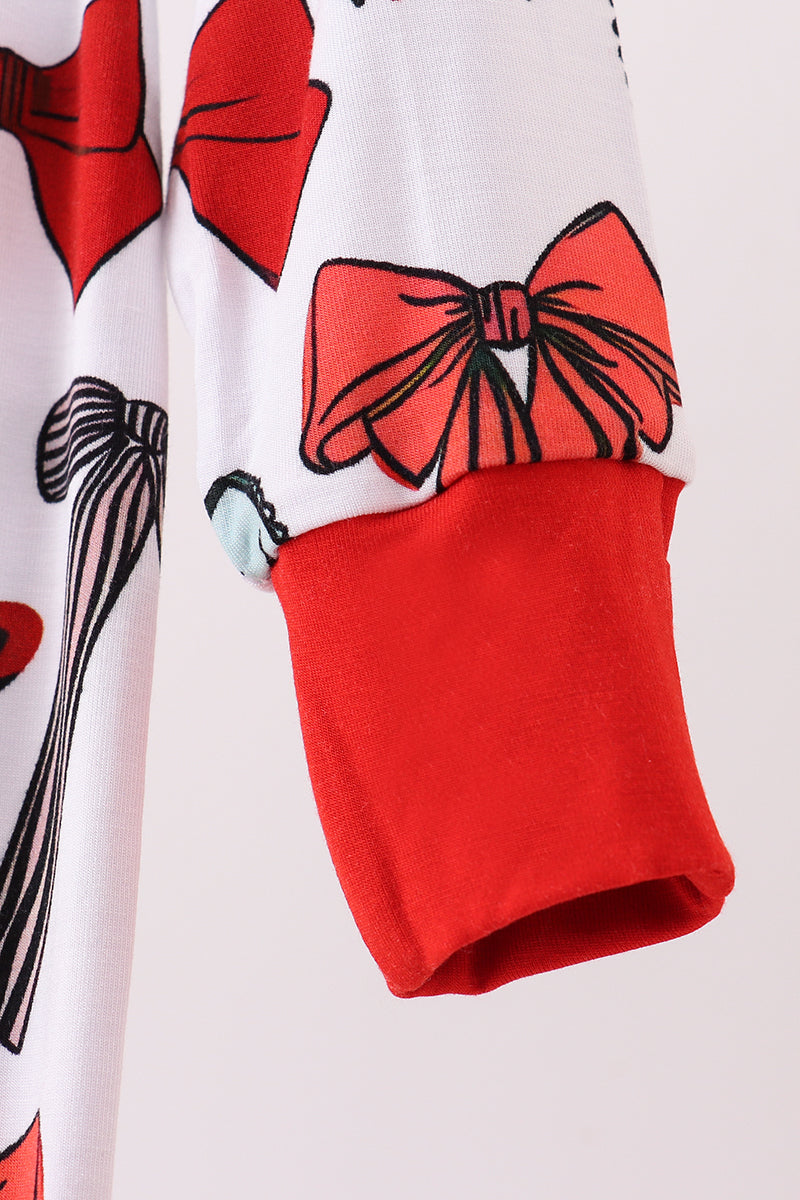 Red bow bamboo pajamas zipper romper