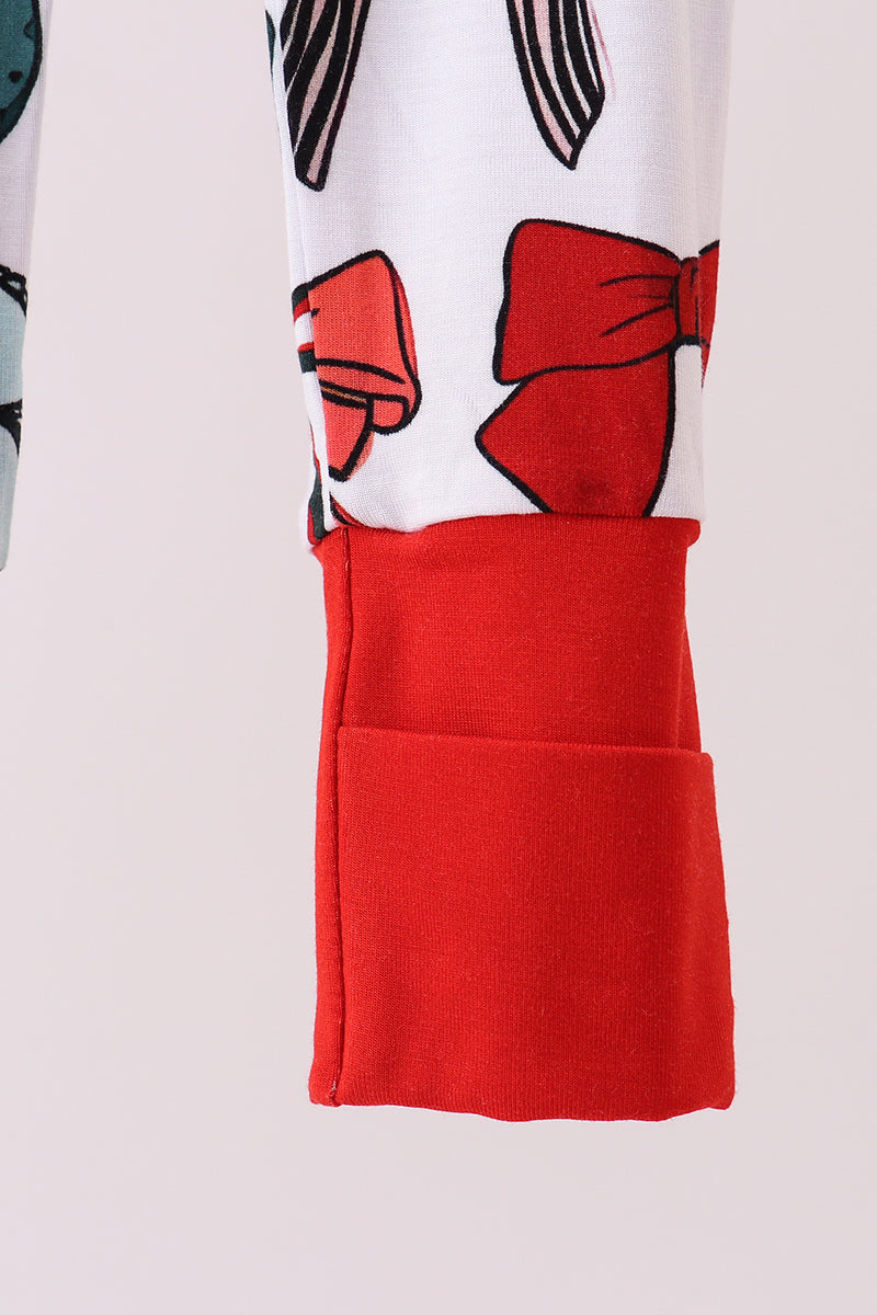 Red bow bamboo pajamas zipper romper