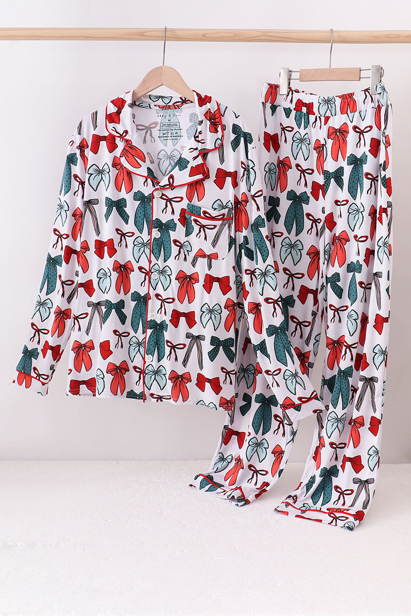 Red bow bamboo mom pajamas pants set