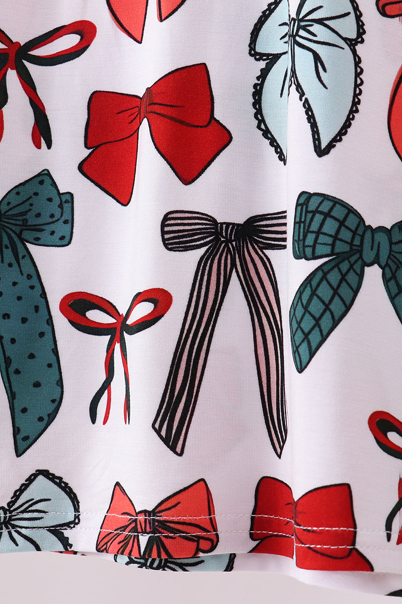 Red bow bamboo girl pajamas pants set