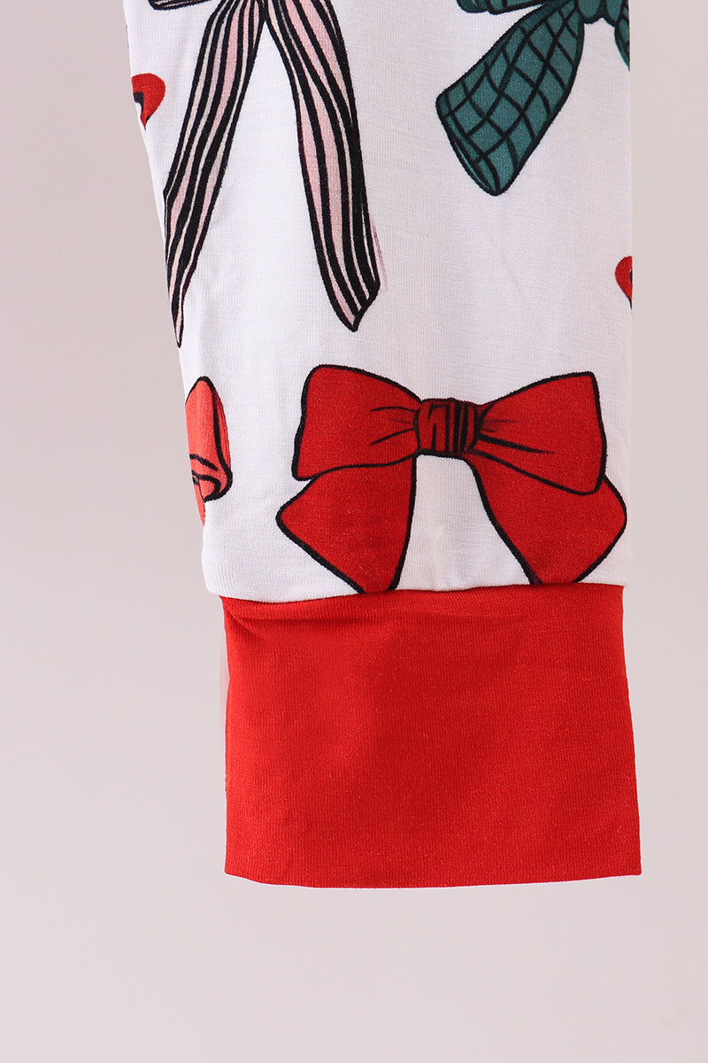 Red bow bamboo girl pajamas pants set