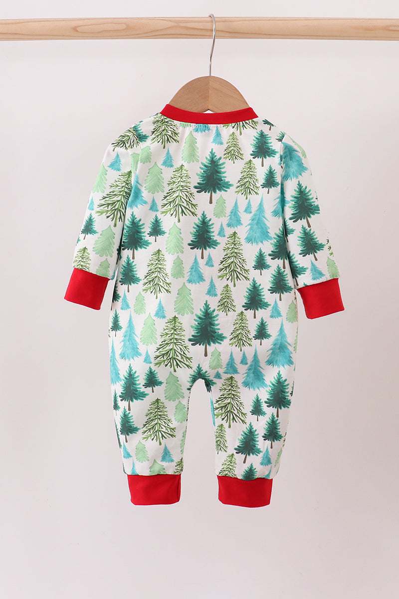 Green christmas tree print ruffle romper