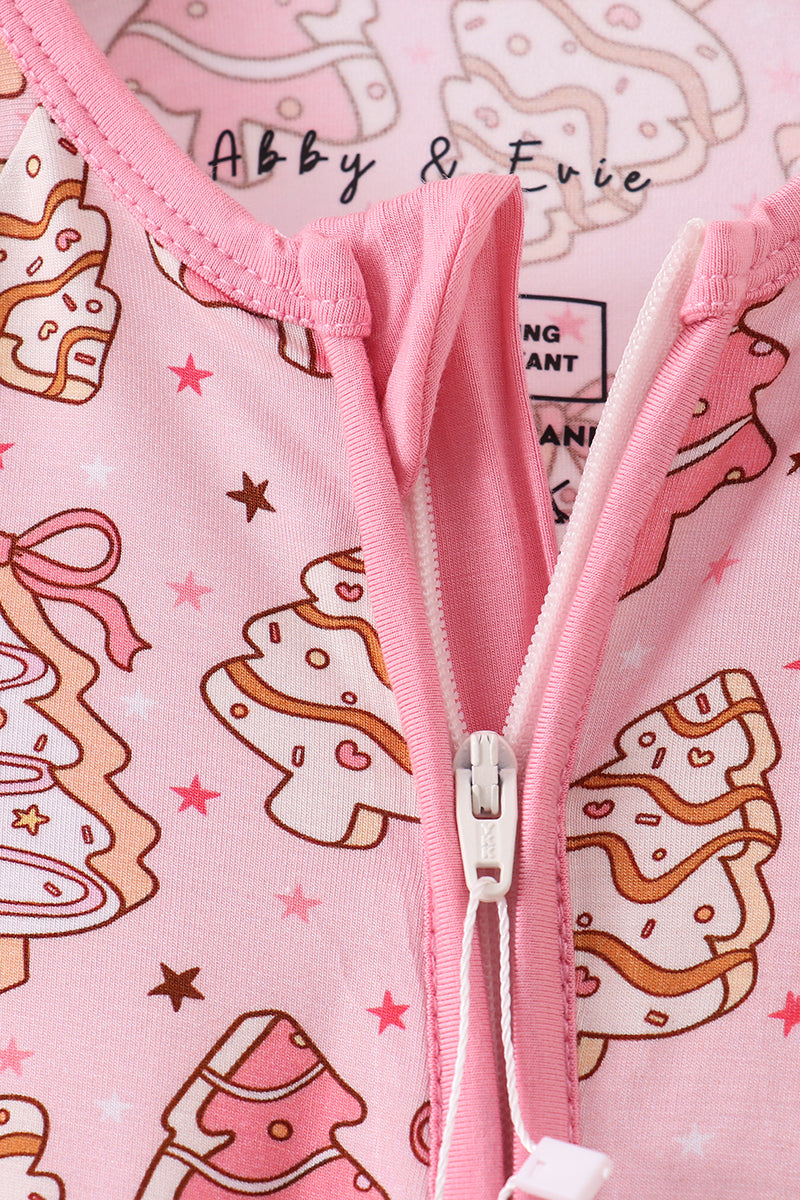 Pink christmas tree bamboo zipper romper