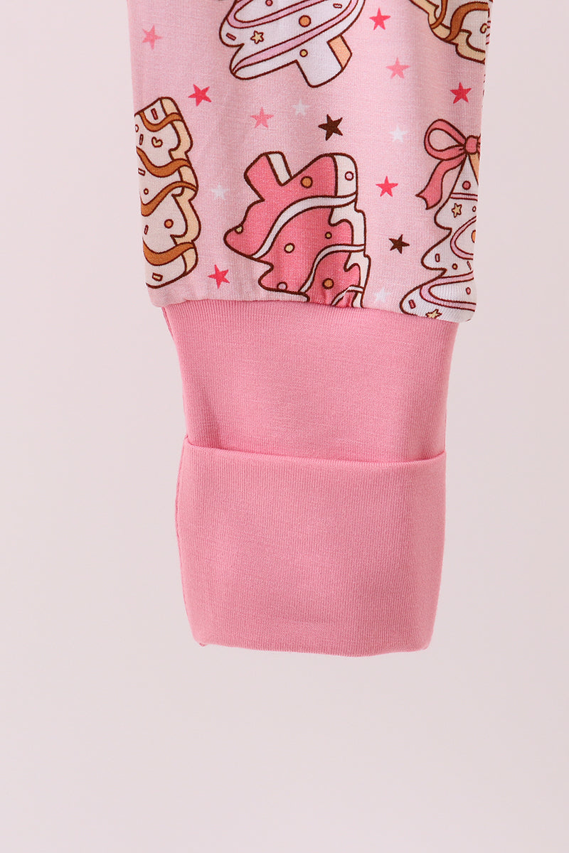 Pink christmas tree bamboo zipper romper