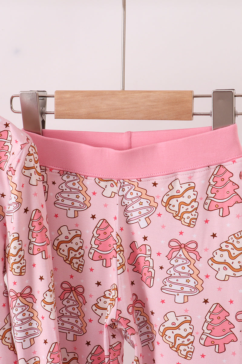 Pink christmas tree bamboo pajamas pants set