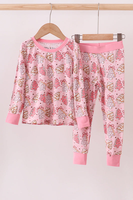Pink christmas tree bamboo pajamas pants set