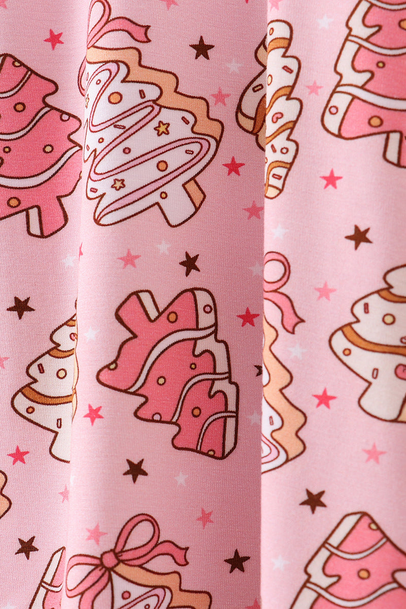 Pink christmas tree bamboo pajamas pants set