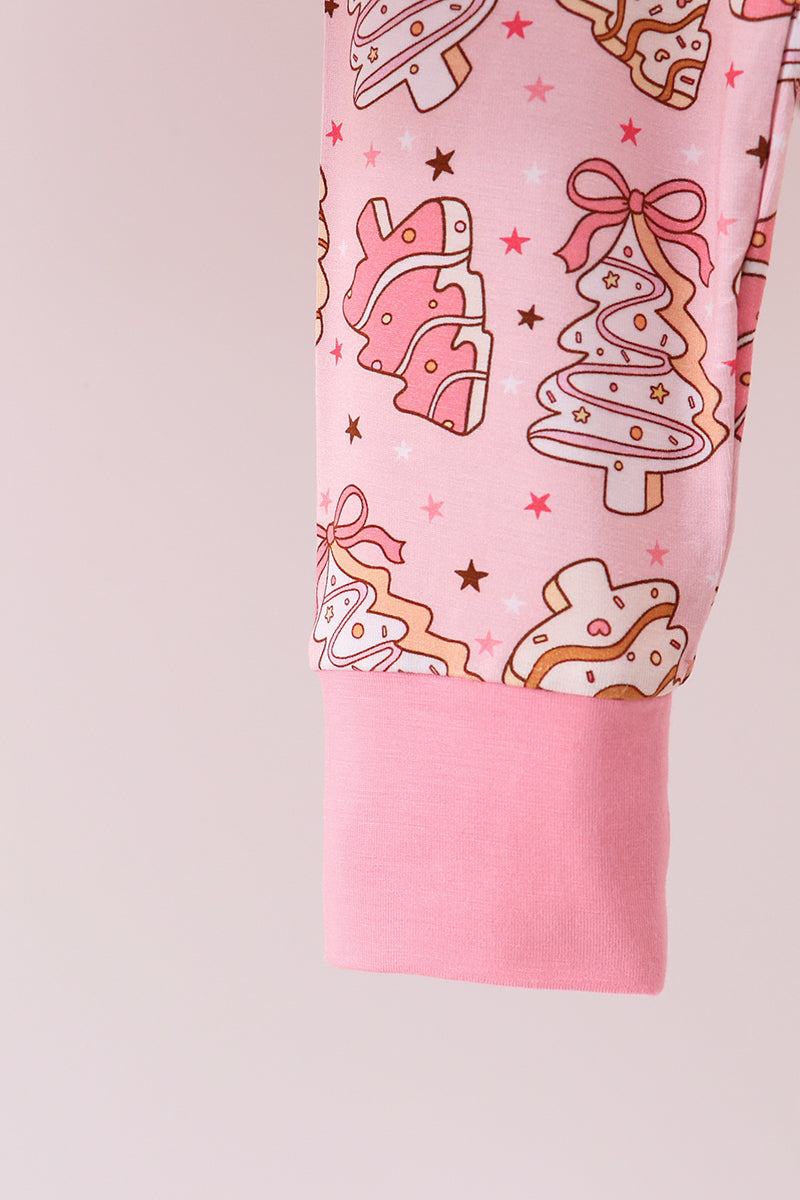 Pink christmas tree bamboo pajamas pants set