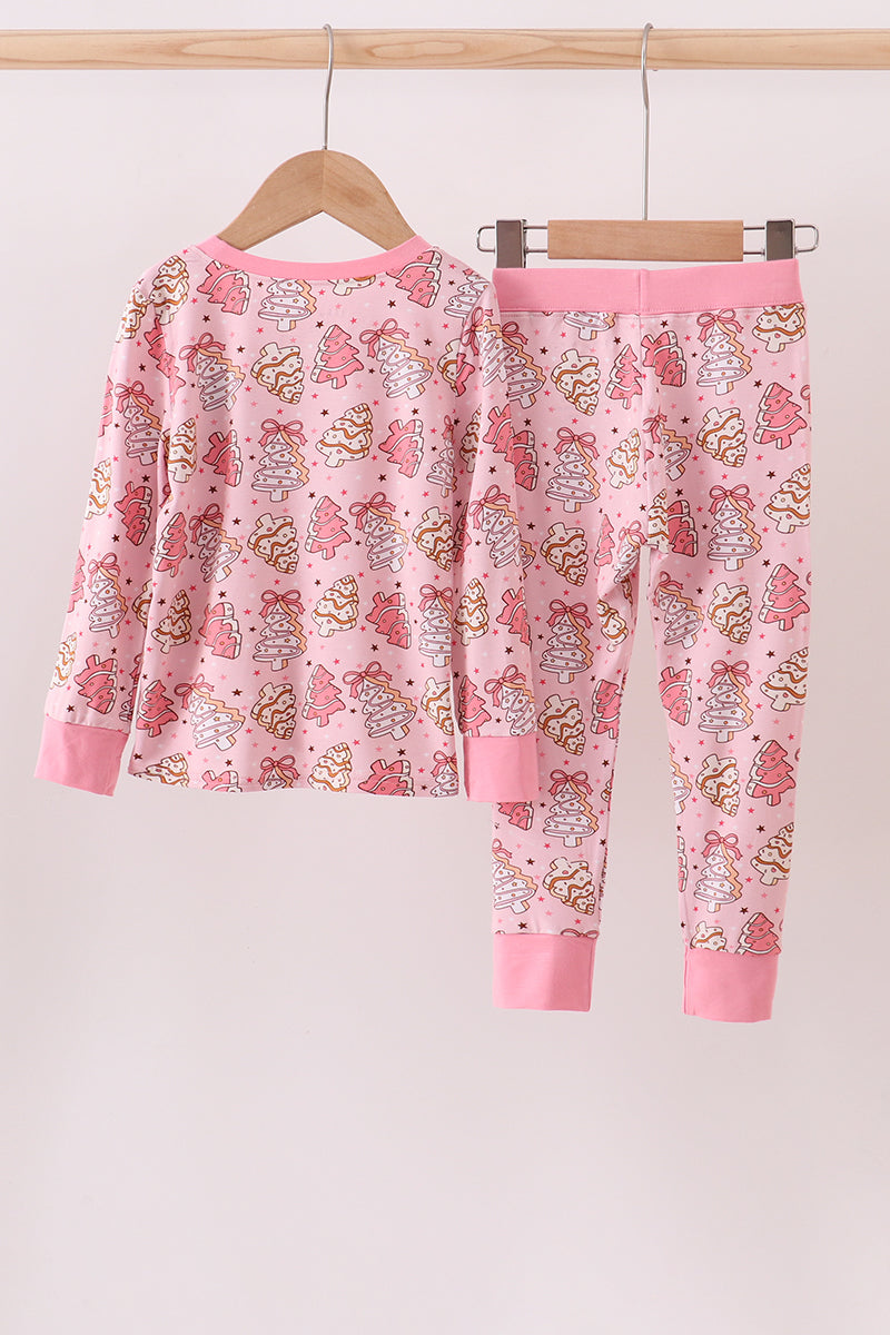 Pink christmas tree bamboo pajamas pants set