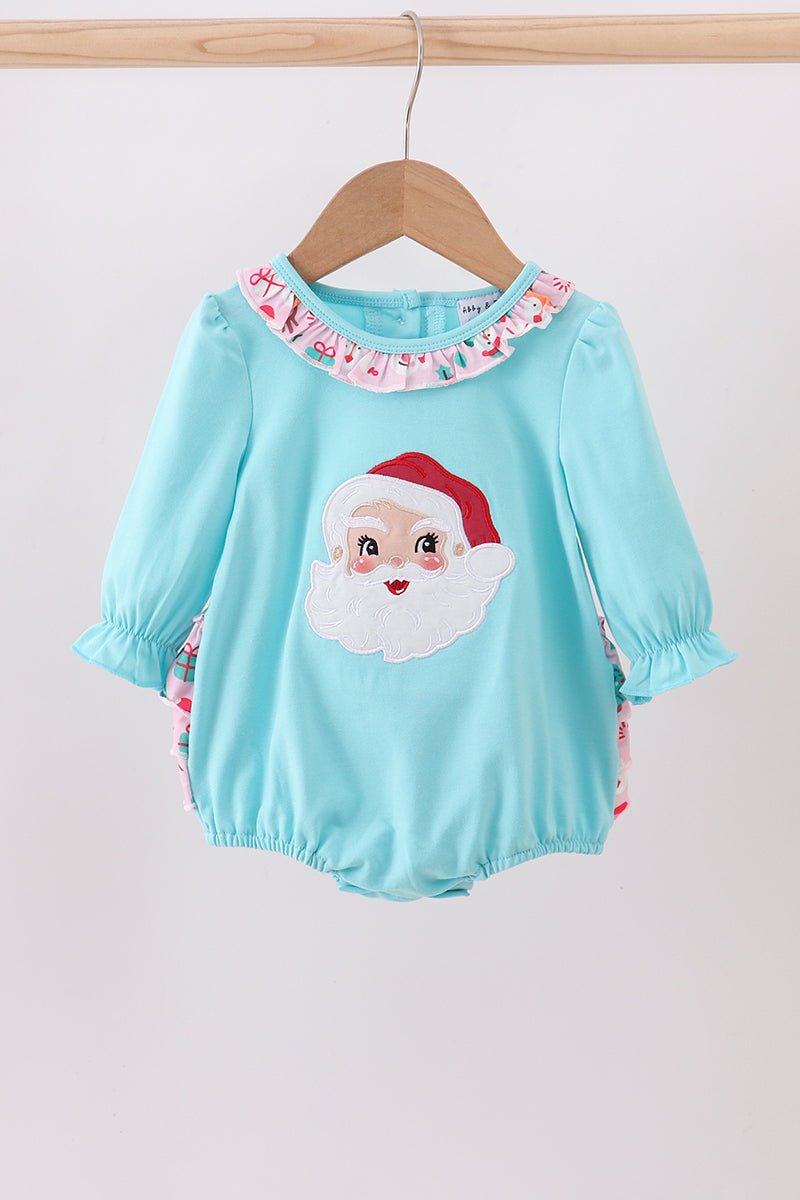 Blue christmas santa claus applique ruffle bubble