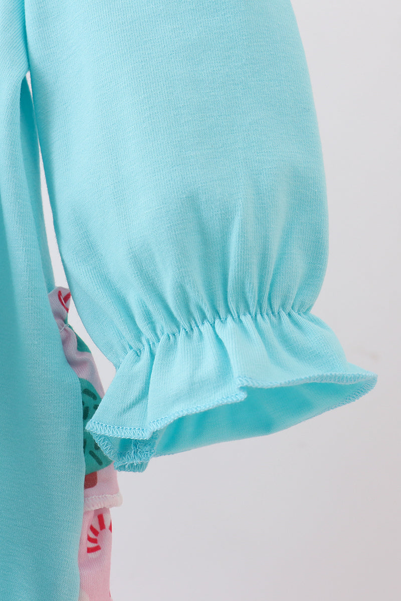 Blue christmas santa claus applique ruffle bubble