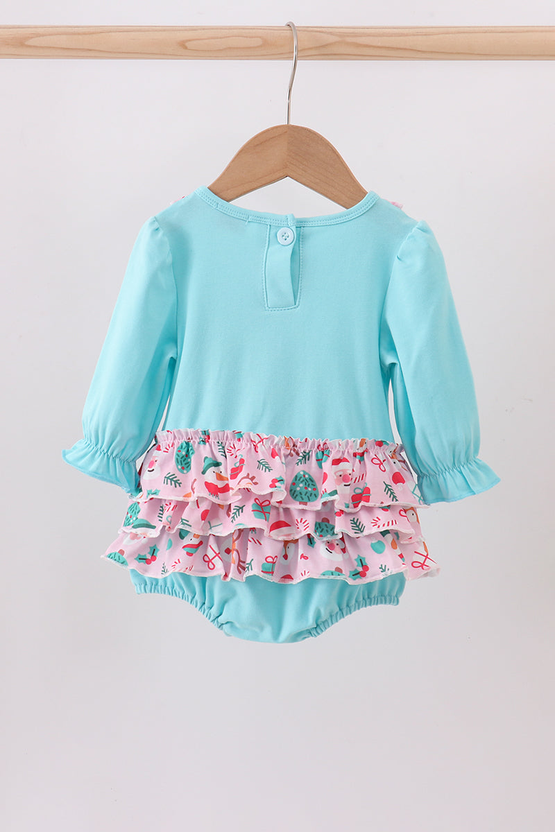 Blue christmas santa claus applique ruffle bubble