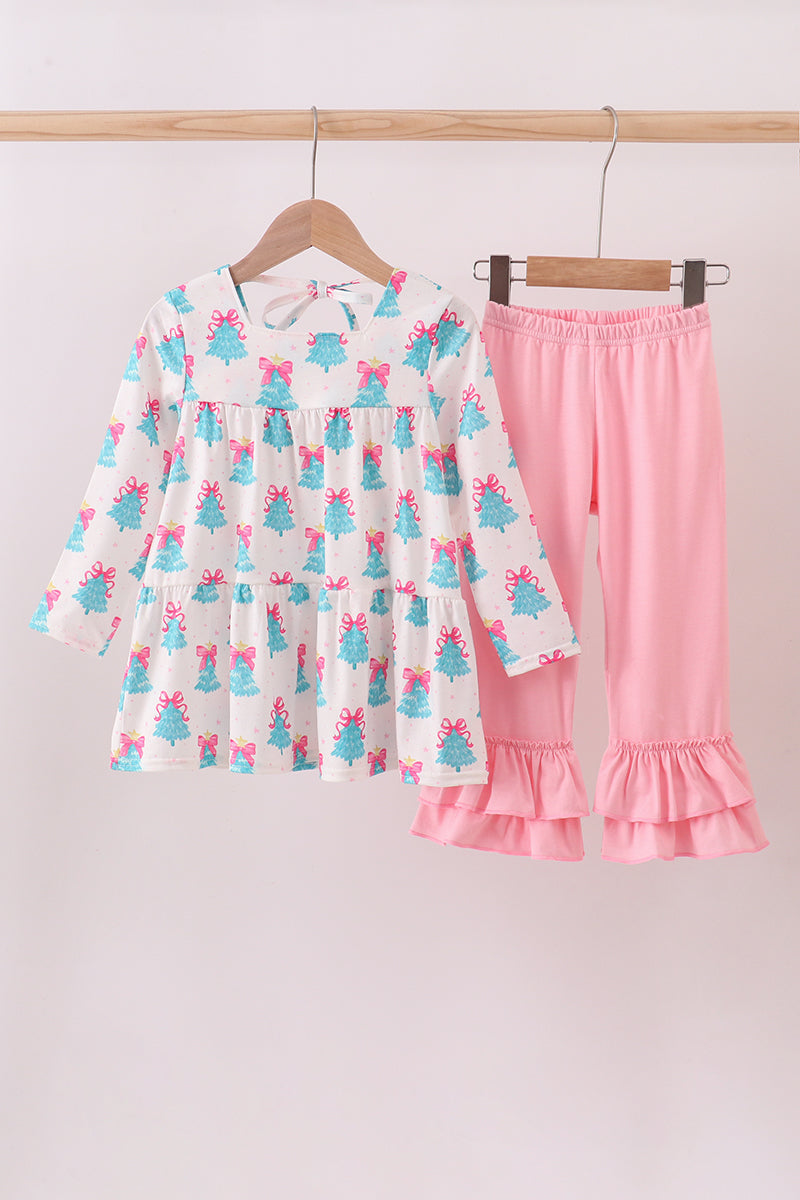 Mint christmas tree ruffle pants set