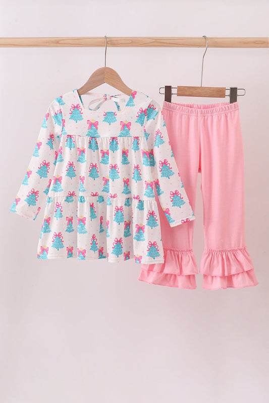 Mint christmas tree ruffle pants set