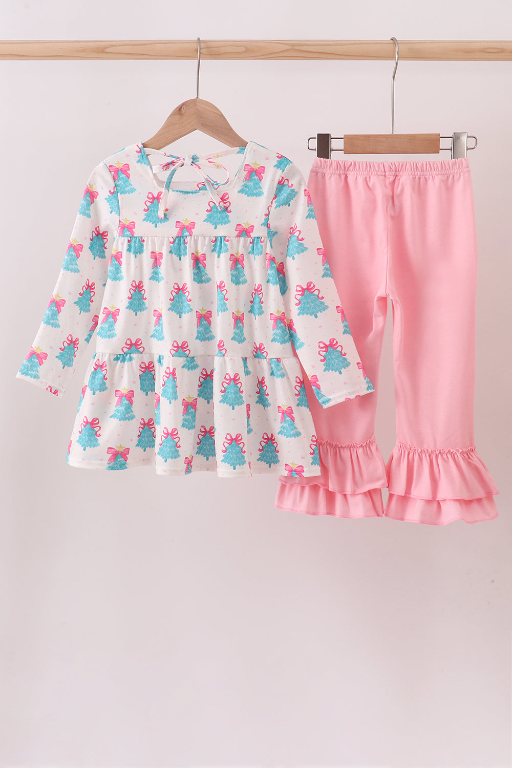 Mint christmas tree ruffle pants set