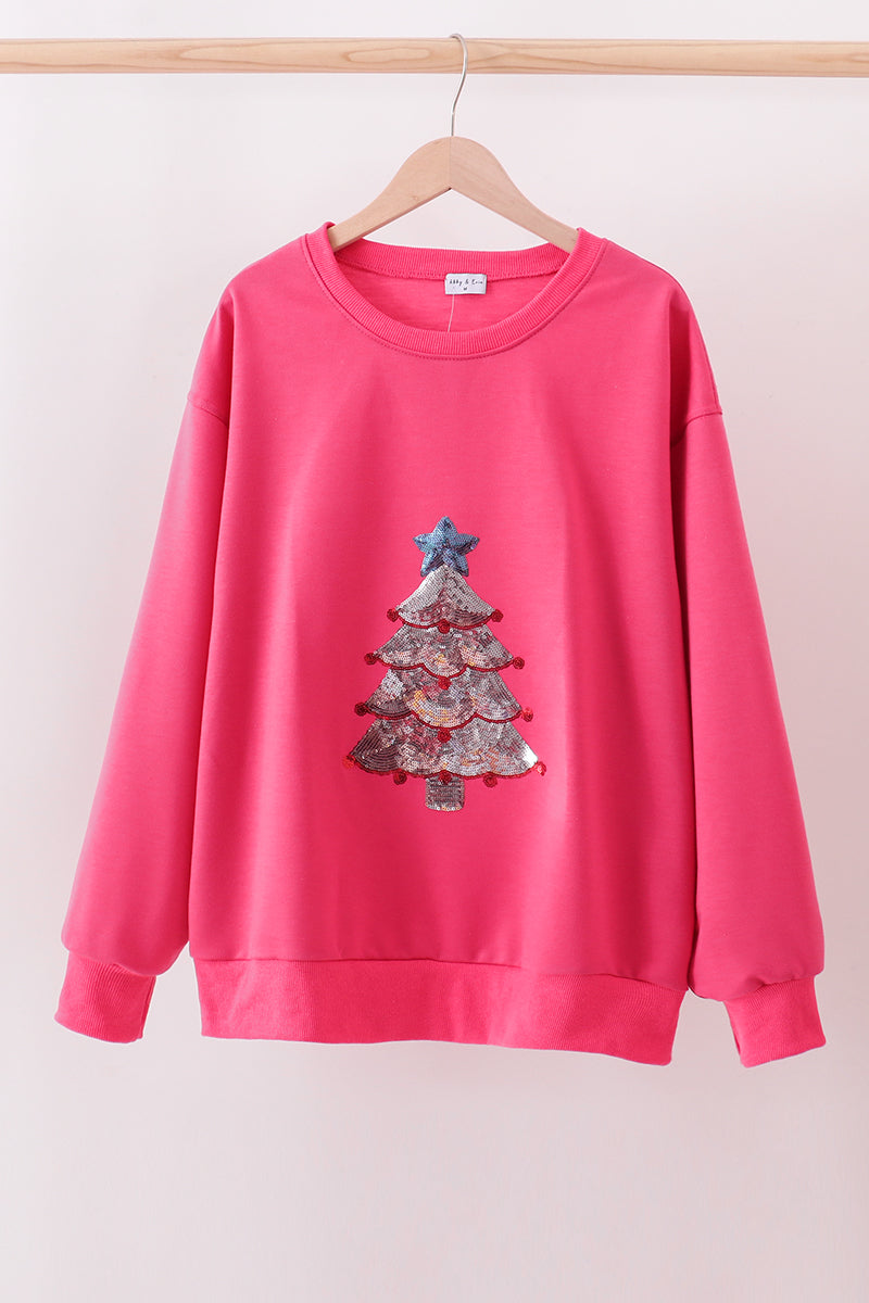 Megenta christmas tree sequin mom&me top