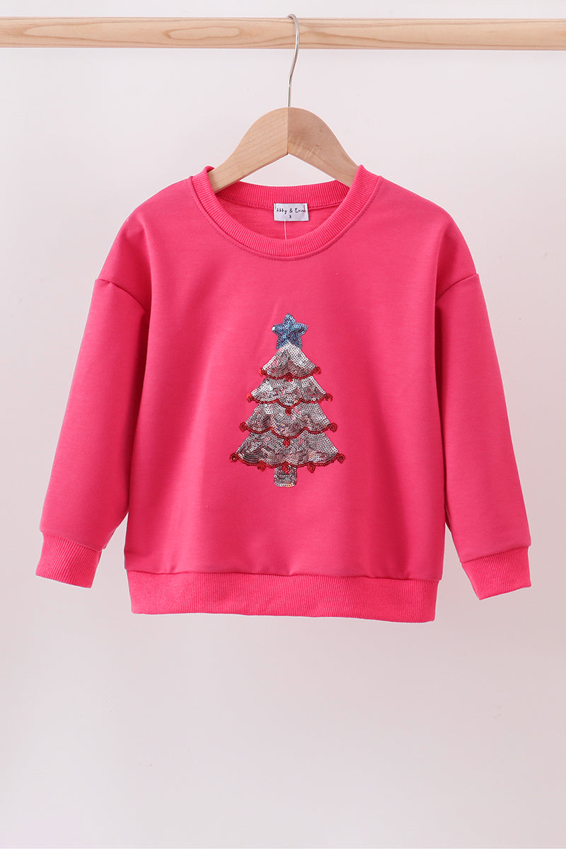 Megenta christmas tree sequin mom&me top