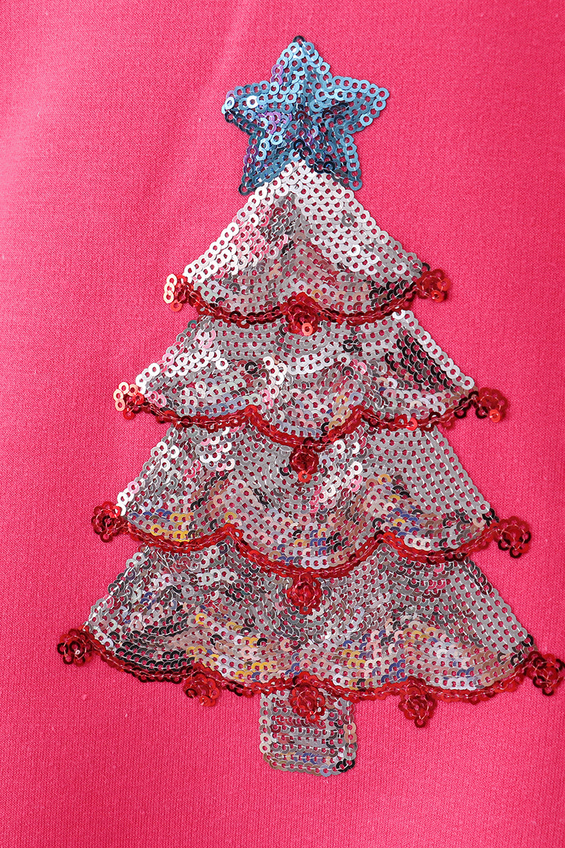 Megenta christmas tree sequin mom&me top