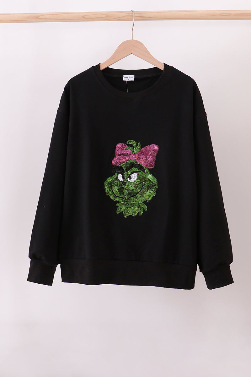 Black grinch sequin mom&me top