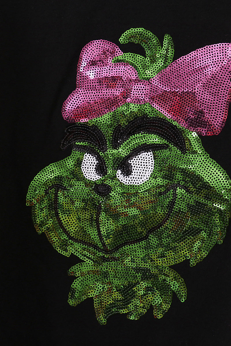 Black grinch sequin mom&me top