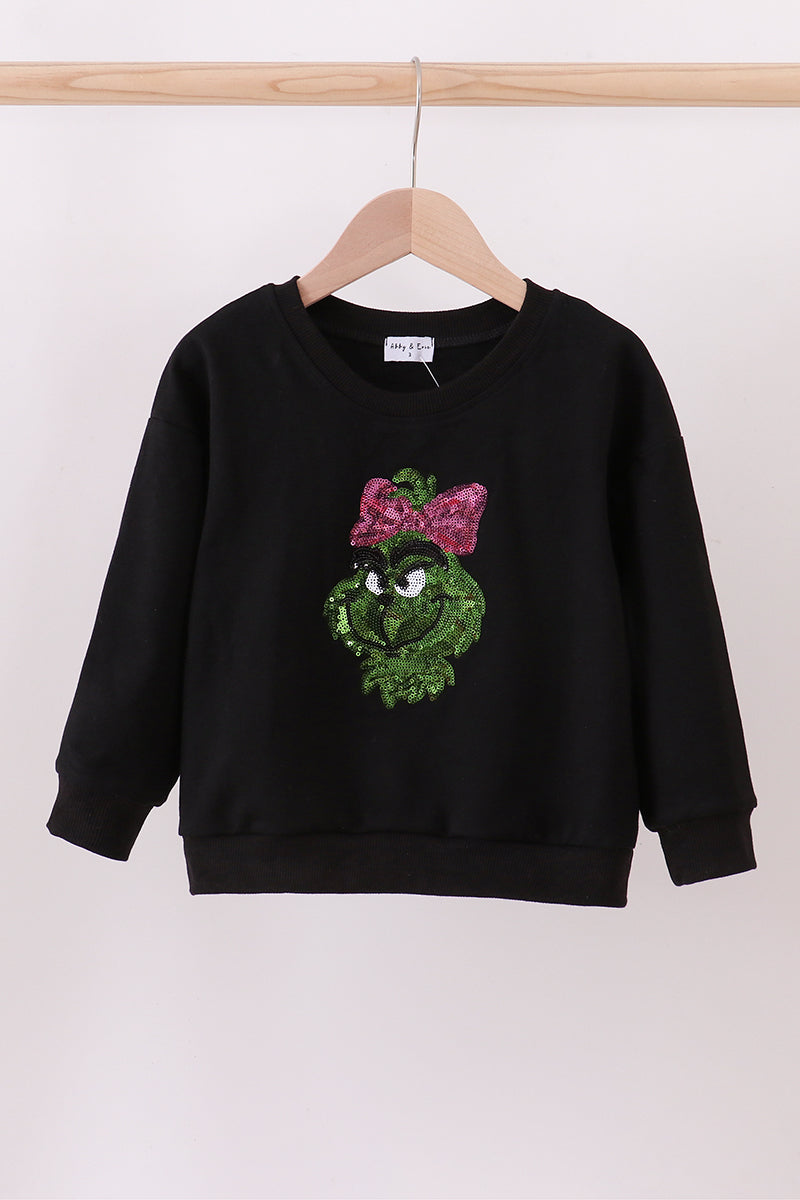 Black grinch sequin mom&me top