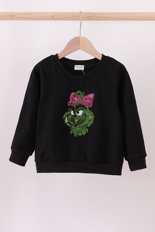 Black grinch sequin mom&me top