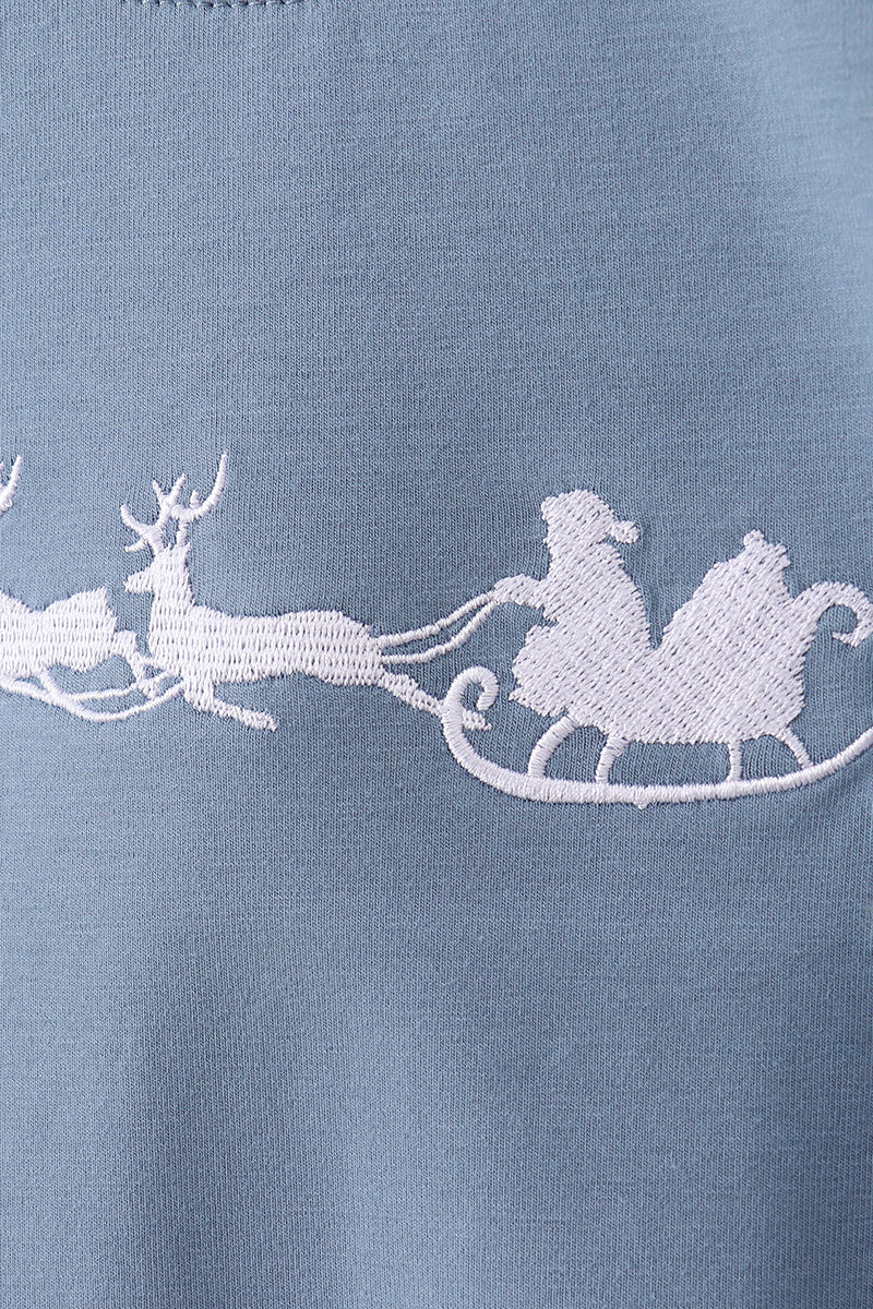 Blue christmas reindeer embroidery pants set
