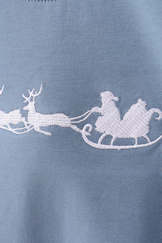 Blue christmas reindeer embroidery pants set