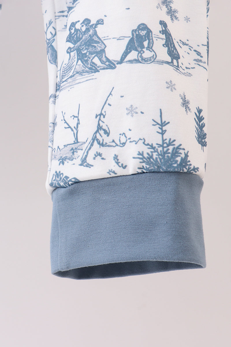 Blue christmas reindeer embroidery pants set