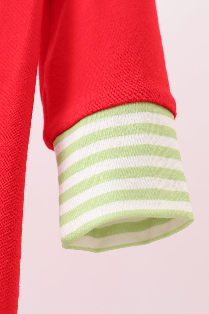 Red christmas tree embroidery romper