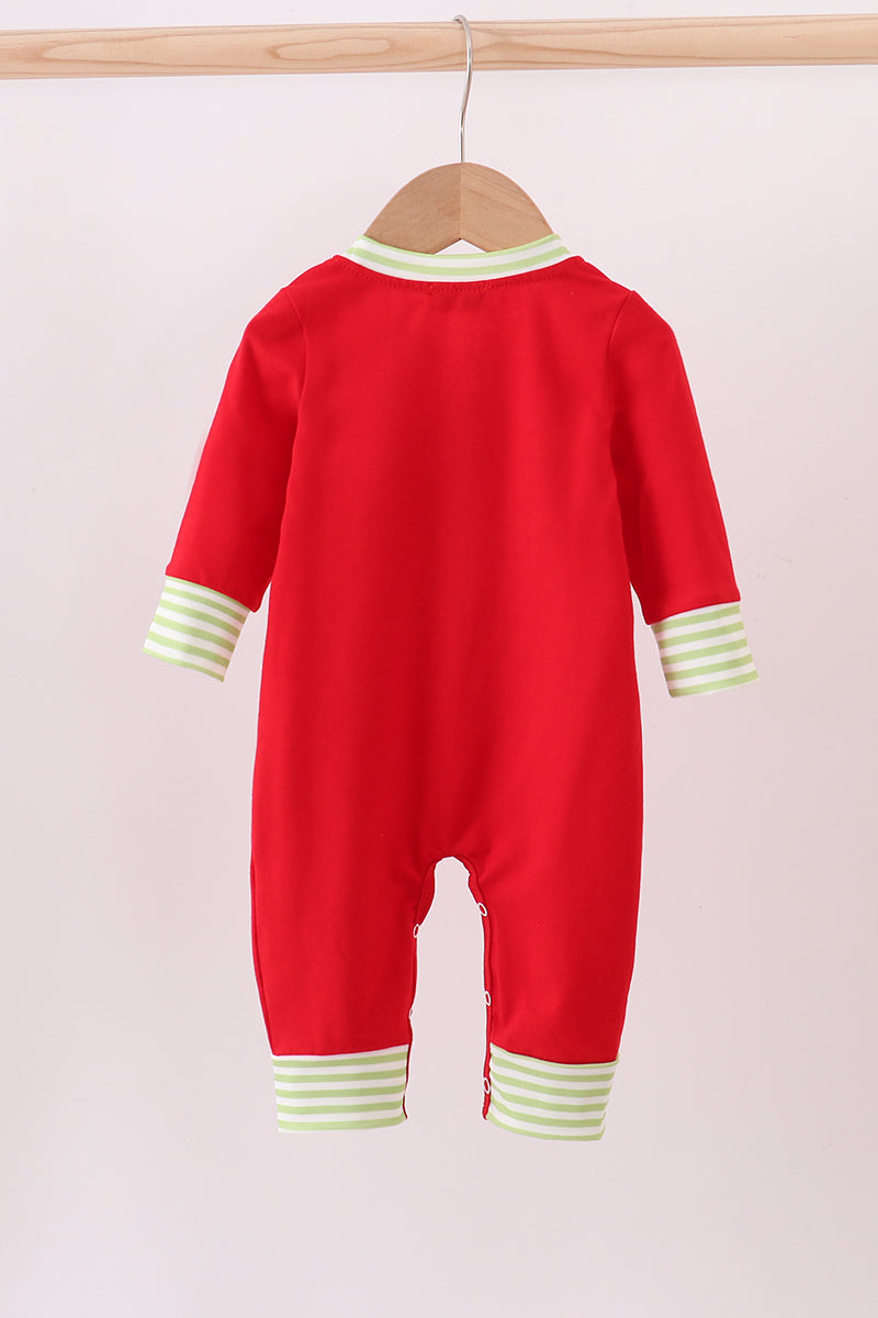 Red christmas tree embroidery romper