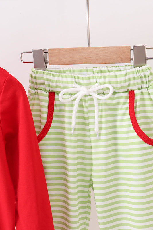 Red christmas tree embroidery pants set