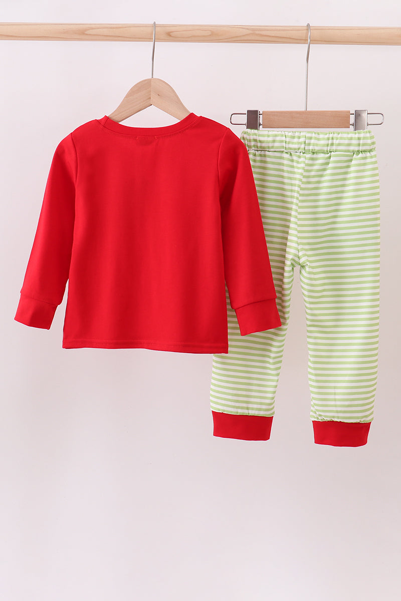 Red christmas tree embroidery pants set