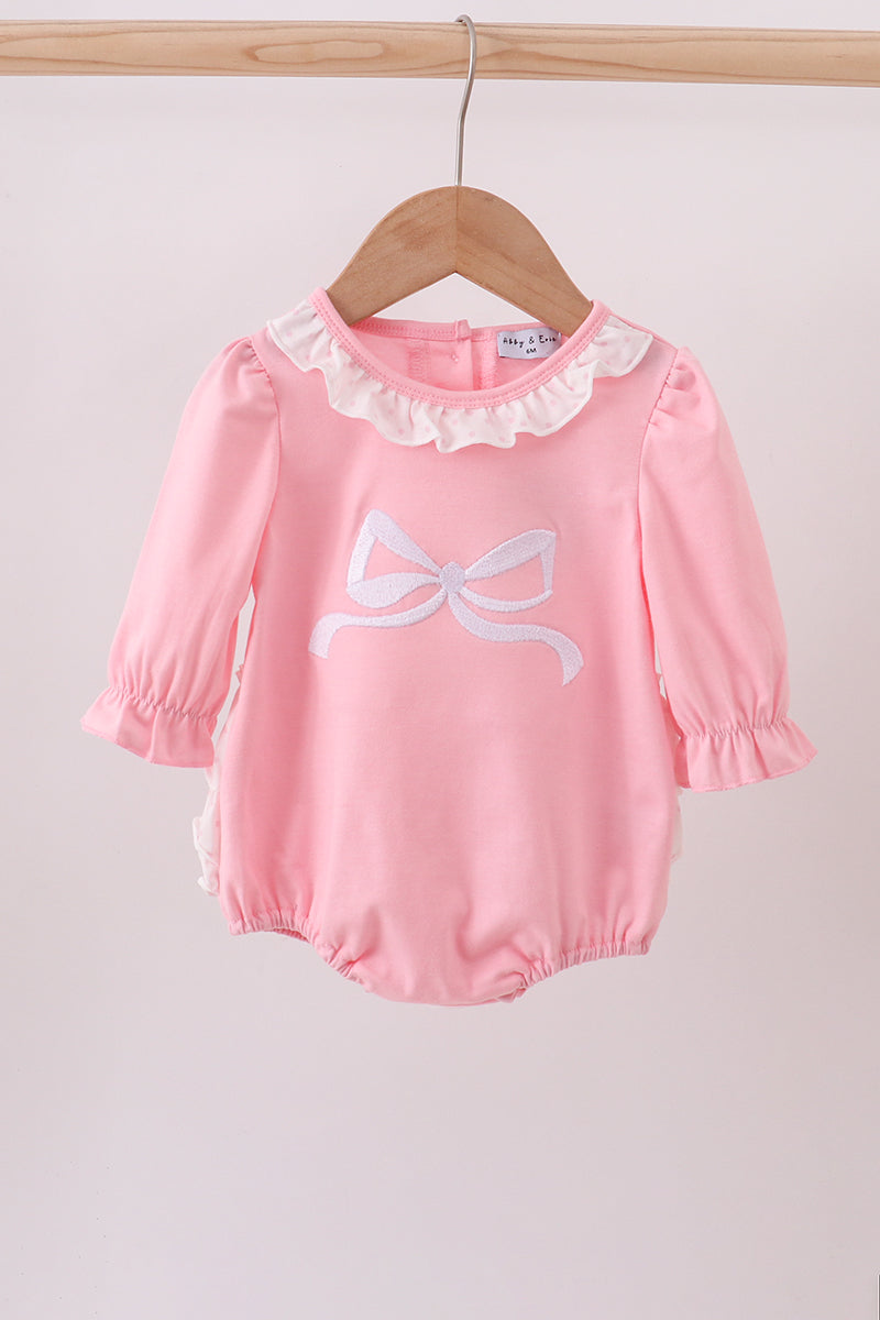 Pink bow embroidery ruffle bubble