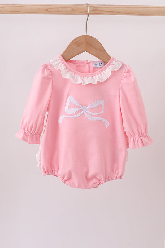 Pink bow embroidery ruffle bubble