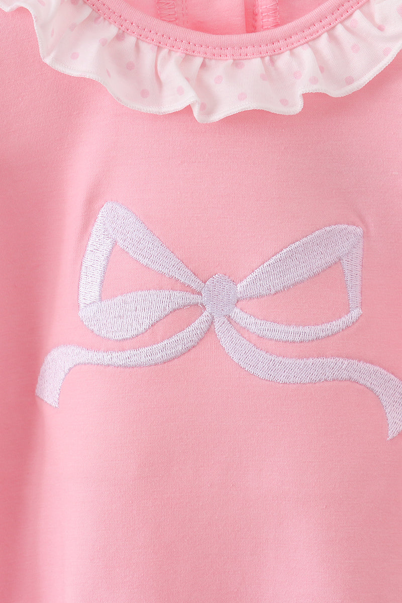 Pink bow embroidery ruffle bubble