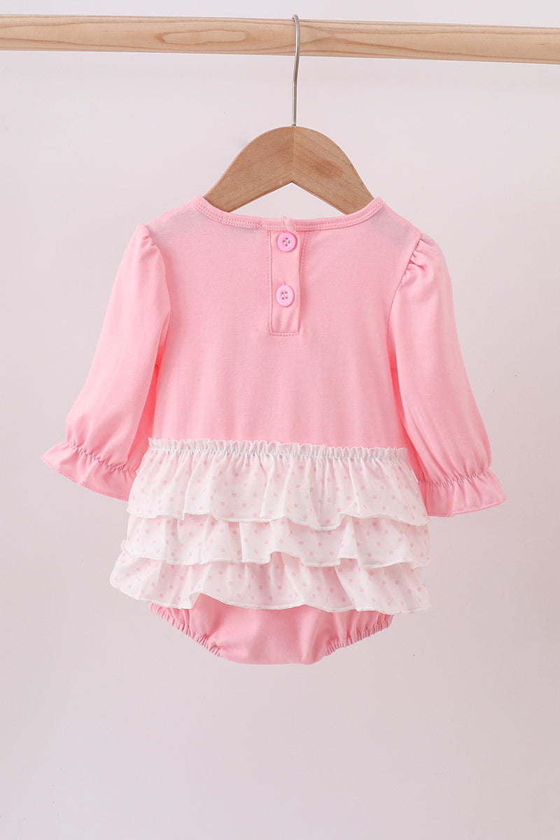 Pink bow embroidery ruffle bubble