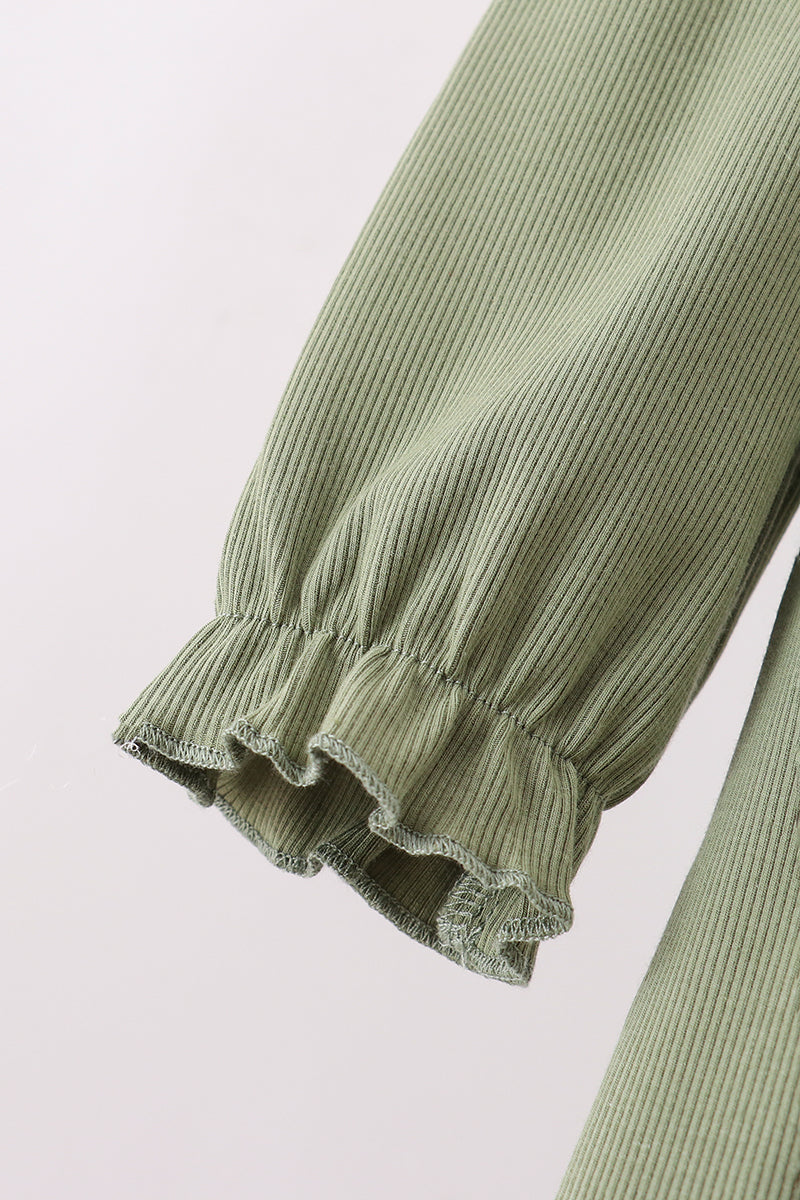 Green christmas tree embroidery ribbon ruffle bloomer set